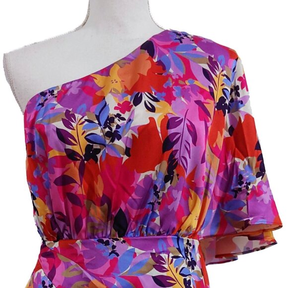 Aidan Mattox One-Shoulder Floral Dress with Tulip-Style Skirt